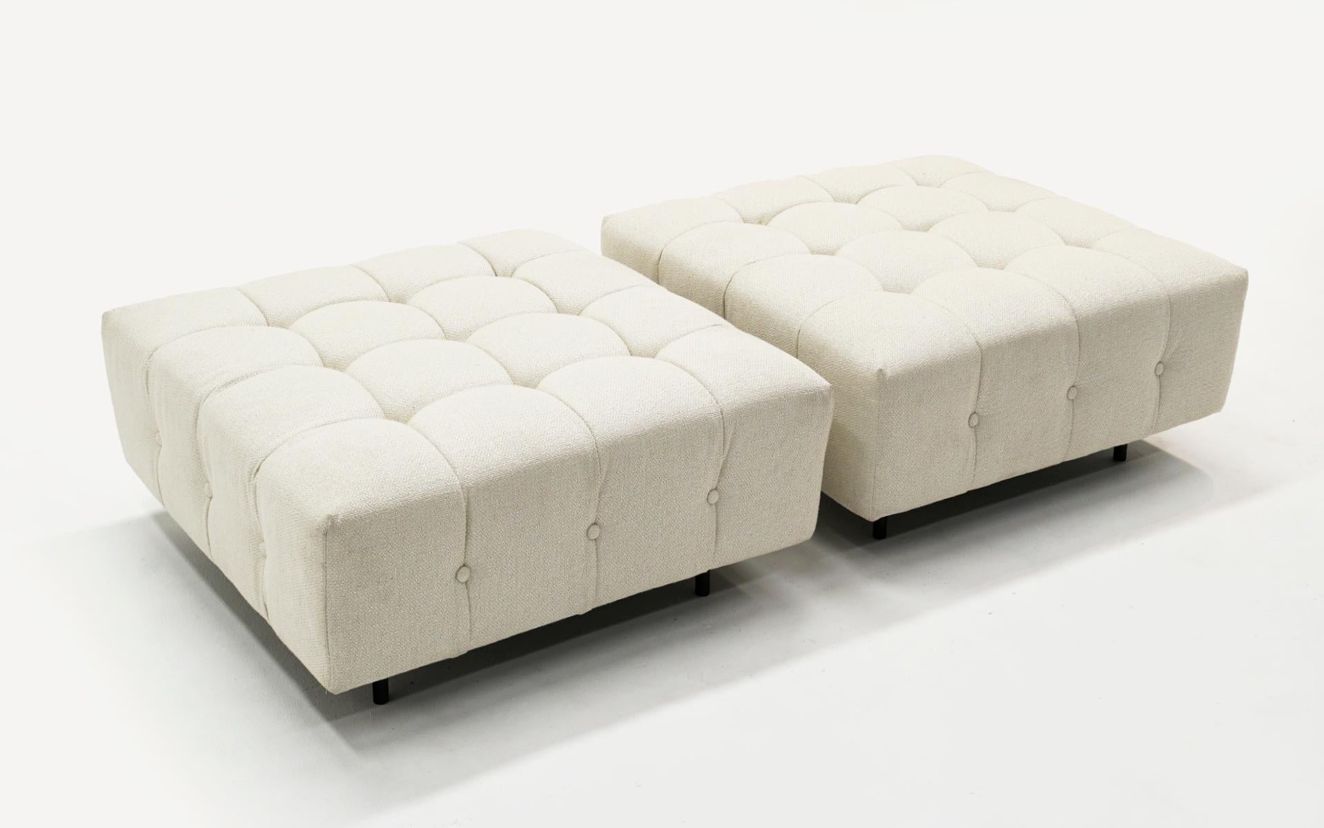 Mid-20th Century Pair of Ottomans by Harvey Probber, New White Upholstery, Signed, Ready to Use For Sale