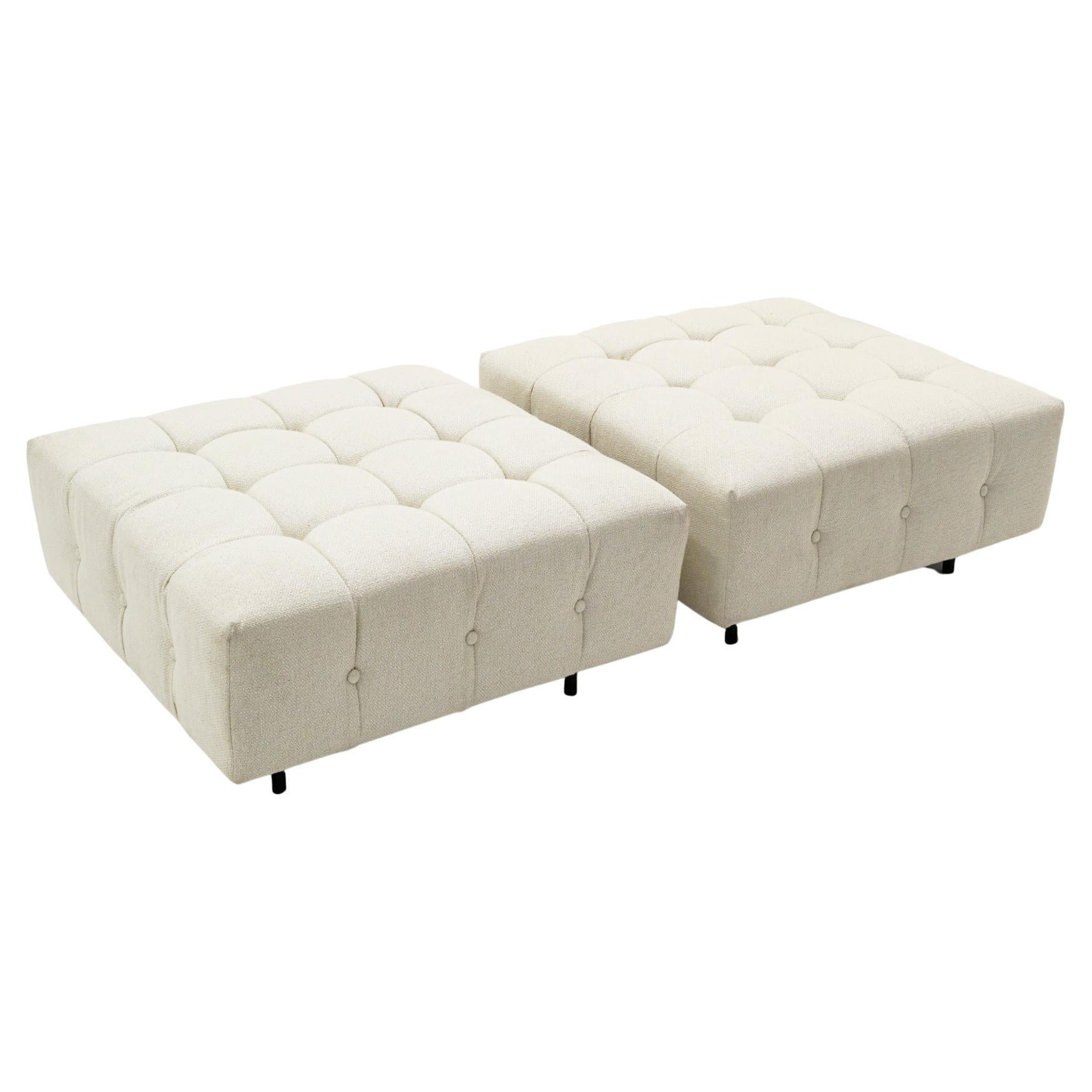 Pair of Ottomans by Harvey Probber, New White Upholstery, Signed, Ready to Use For Sale