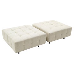 Pair of Ottomans by Harvey Probber, New White Upholstery, Signed, Ready to Use