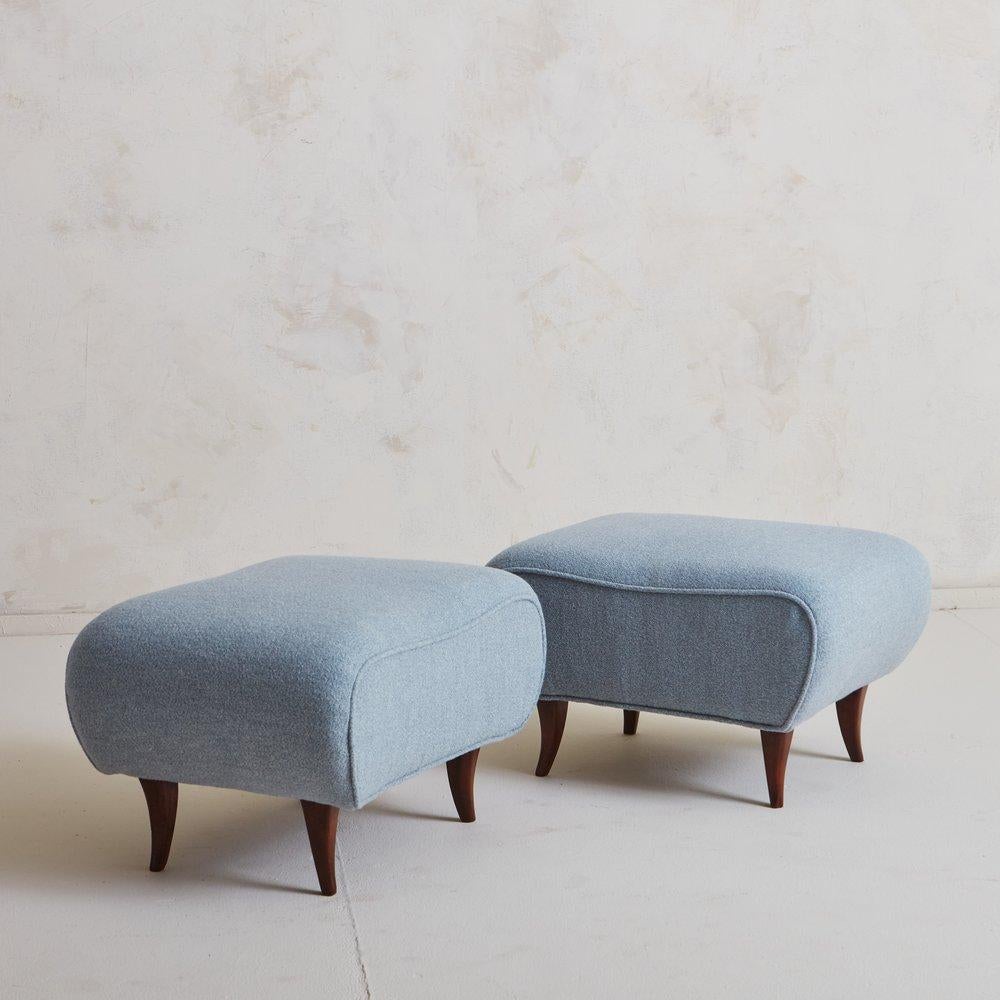 Pair of Ottomans in Blue Wool, Italy, 20th Century 1