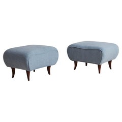 Pair of Ottomans in Blue Wool, Italy, 20th Century
