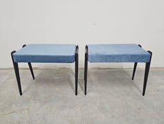 Pair of Ottomans or Stools in baby blue velvet designed by Ico Parisi