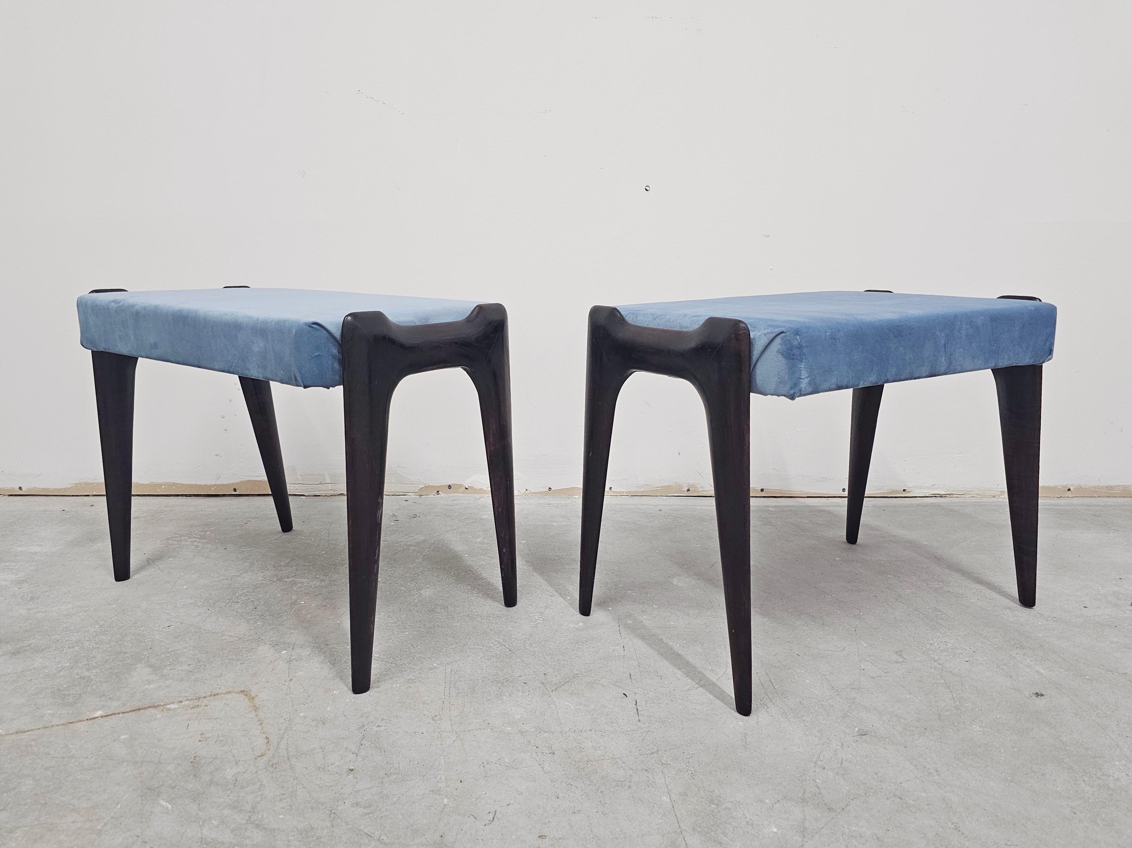 Mid-Century Modern Pair of Ottomans or Stools in baby blue velvet designed by Ico Parisi