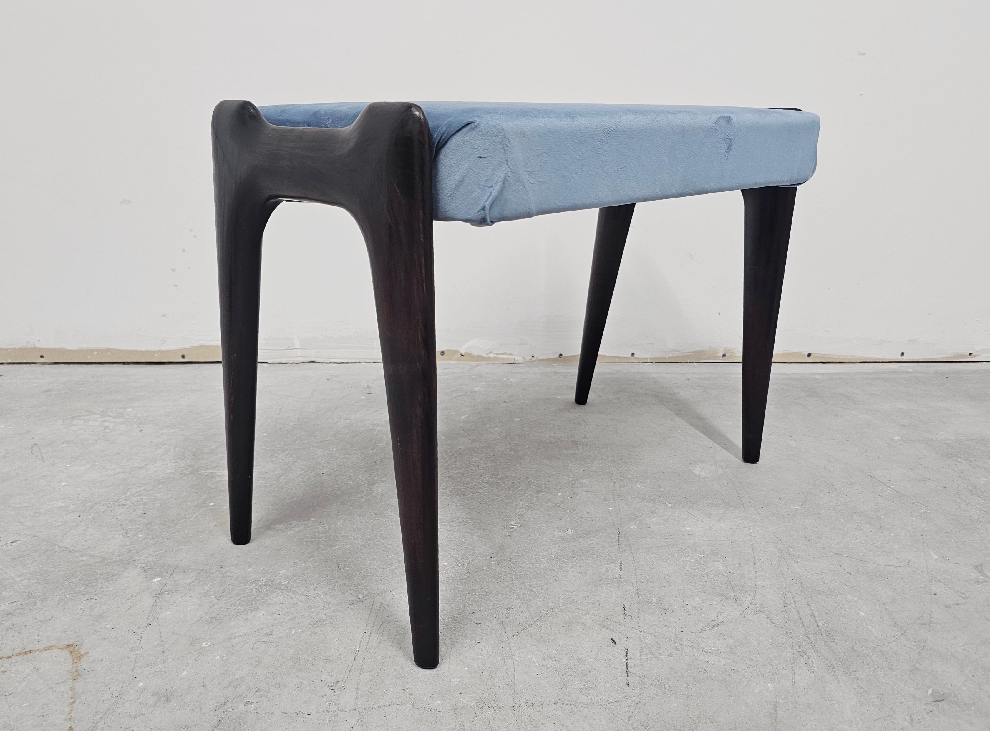 Velvet Pair of Ottomans or Stools in baby blue velvet designed by Ico Parisi