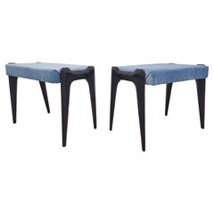 Pair of Ottomans or Stools in baby blue velvet designed by Ico Parisi