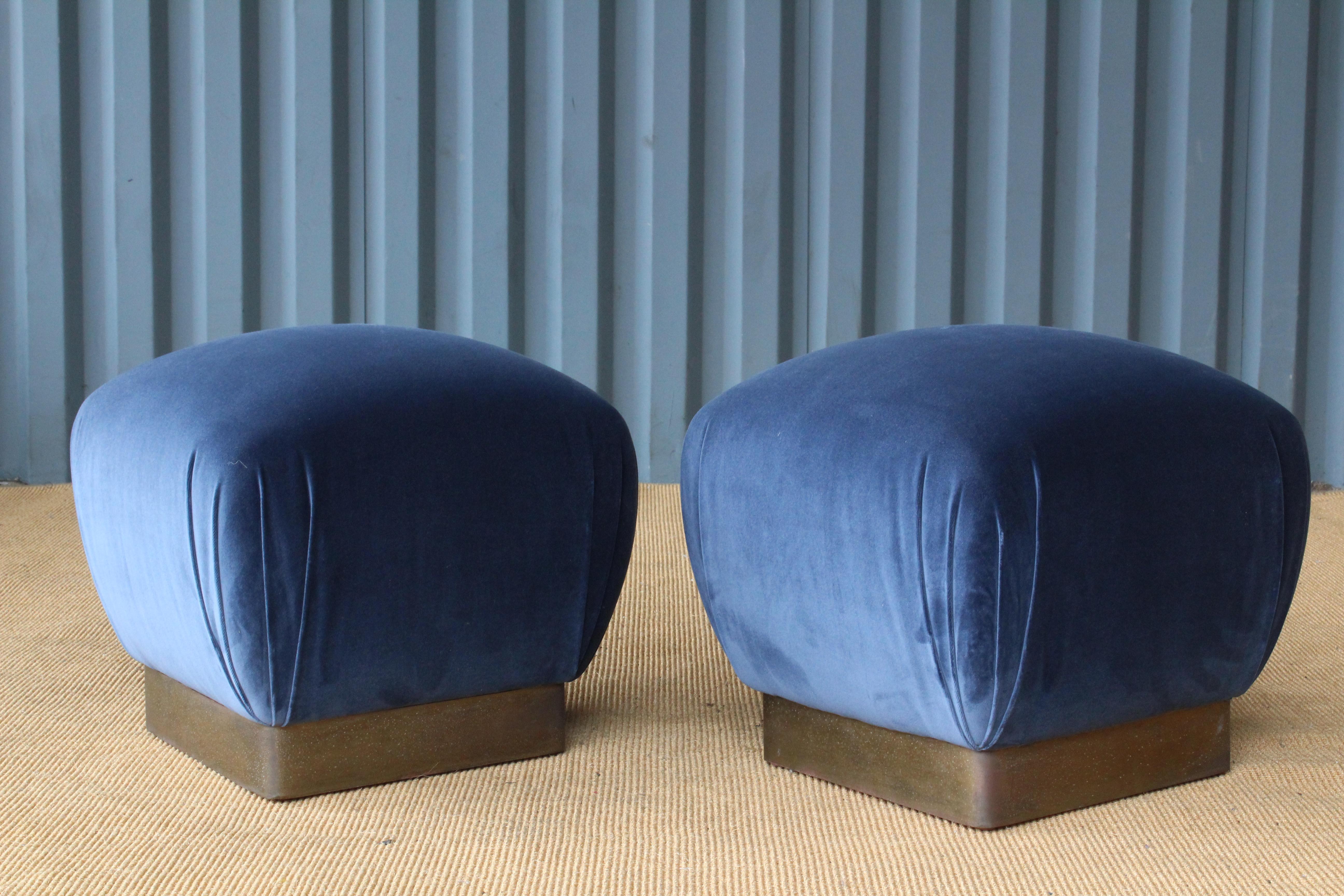 Brass Pair of Ottomans or Stools in the Style of Karl Springer, 1970s