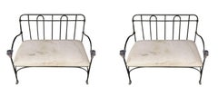 Pair of Outdoor, Indoor J-Art Iron Co Settees with Lion Heads