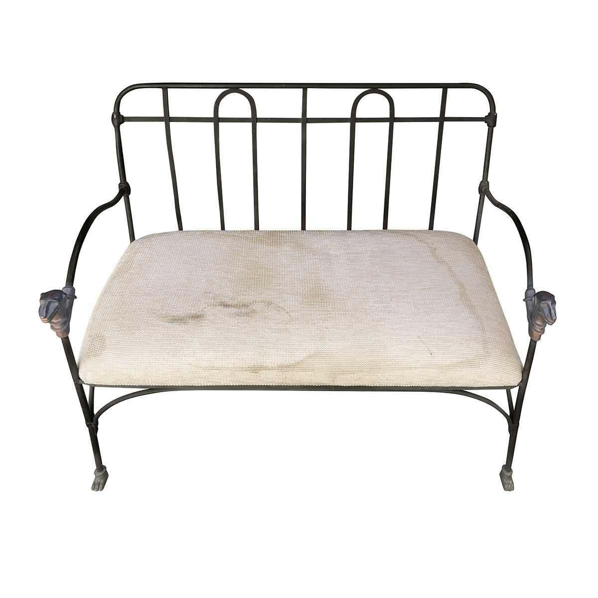 Modern Pair of Outdoor, Indoor J-Art Iron Co Settees with Lion Heads For Sale