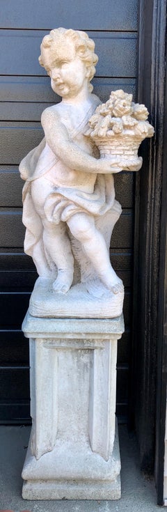 Pair of Outdoor Cement Garden Cherub Statues