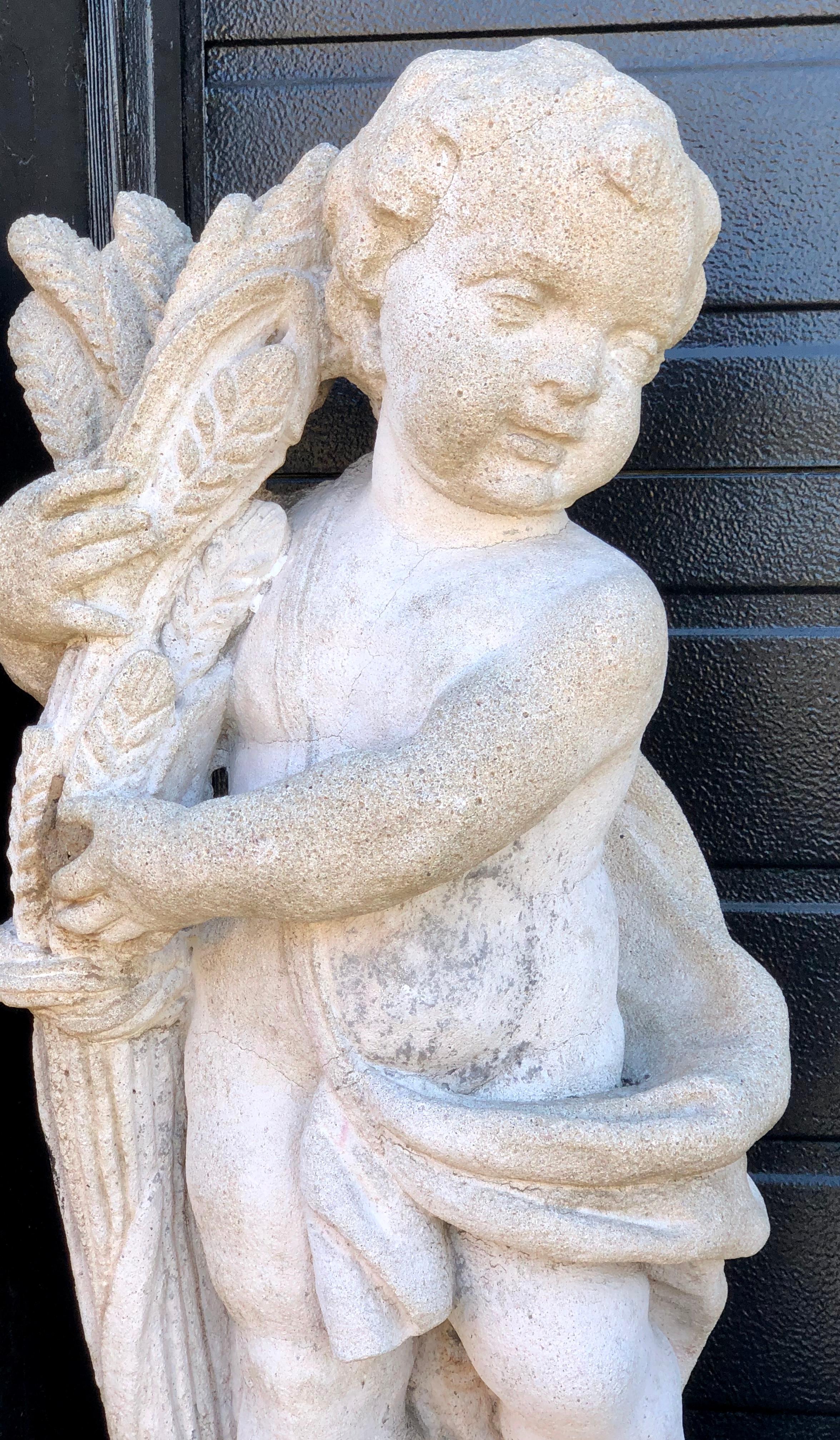 Belle Époque Pair of Outdoor Cement Garden Cherub Statues