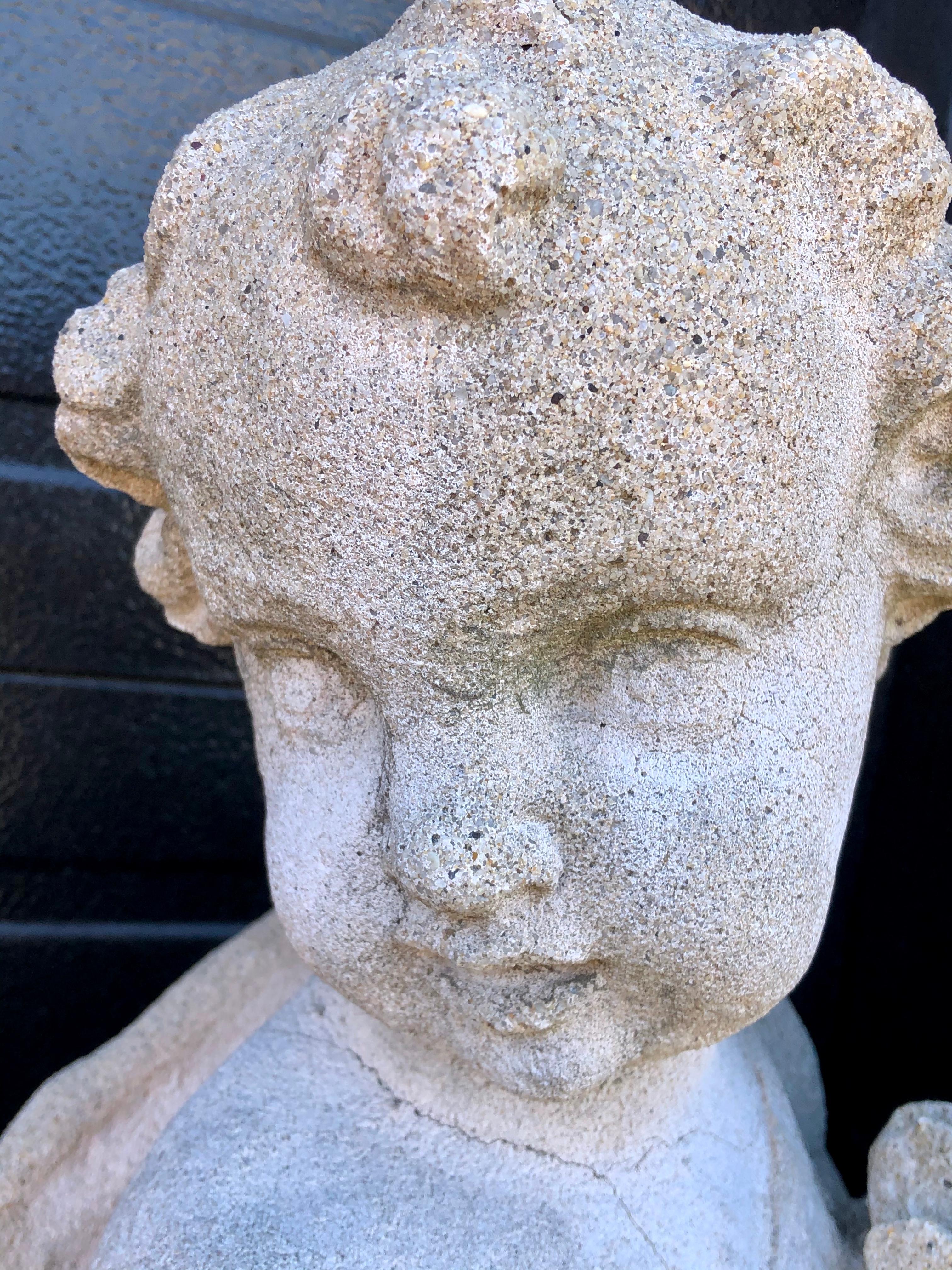 Pair of Outdoor Cement Garden Cherub Statues 1