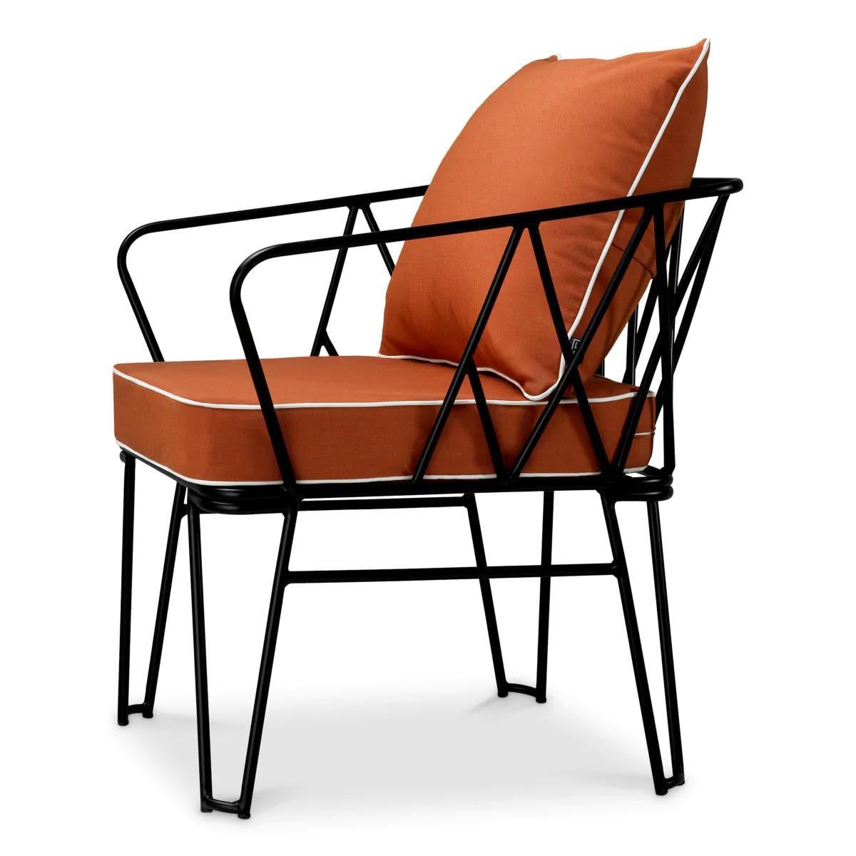 XXIe siècle et contemporain Paire de chaises d'extérieur, finition noire, tissu orange. en vente