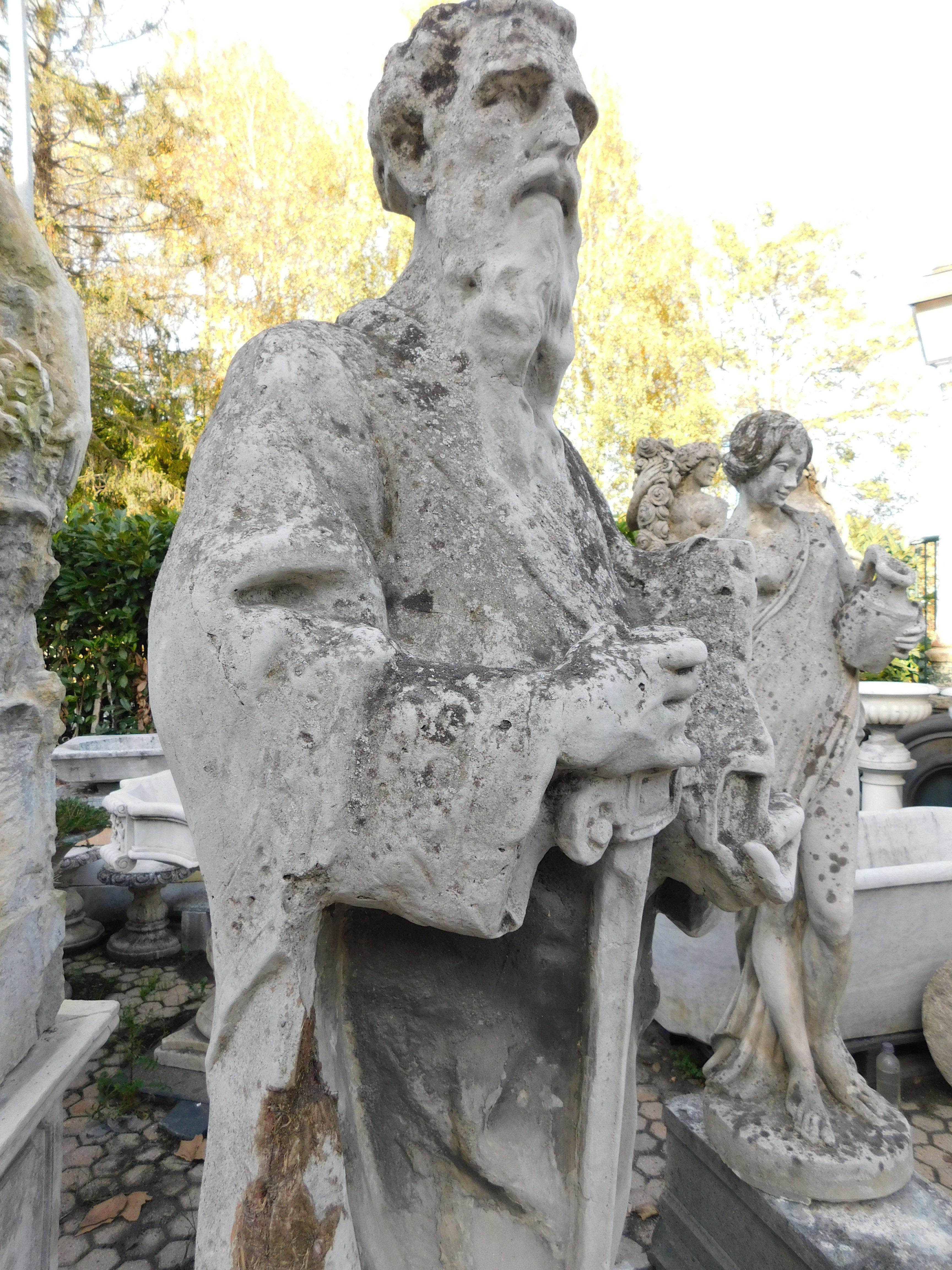 Pair of outdoor concrete garden statues, depicting Saint Peter and Saint Paul, I For Sale 3