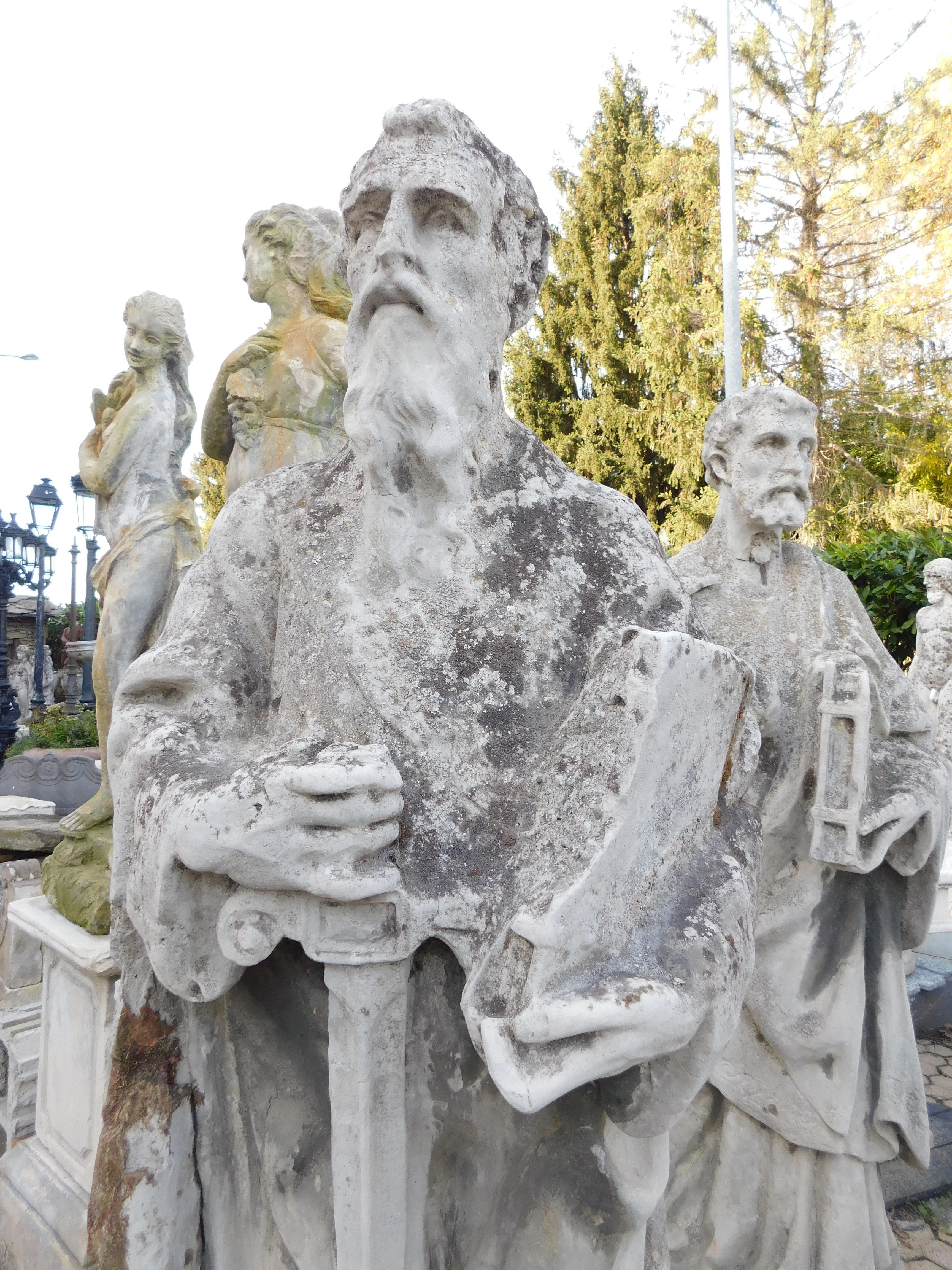 Hand-Carved Pair of outdoor concrete garden statues, depicting Saint Peter and Saint Paul, I For Sale