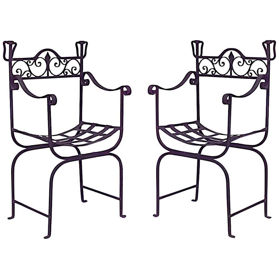 Pair of Outdoor Continental Iron Armchairs