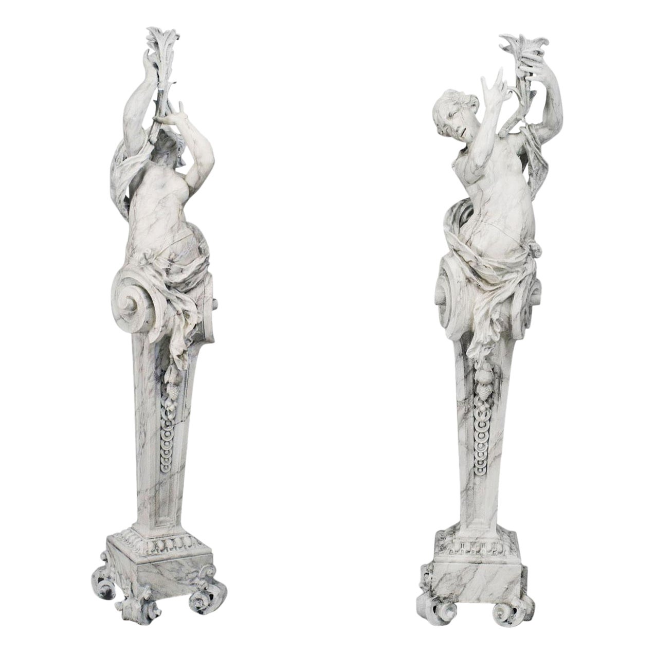 Pair of Outdoor Iron Female Figure Statuaries