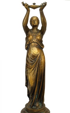 Pair of Outdoor Iron Greek Female Figure Statuaries