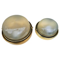 Pair of outdoor lamps in brass and glass