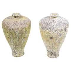 Paar Meiping Form Gusseisen Urnen im Freien mit Beige und Braun Patina