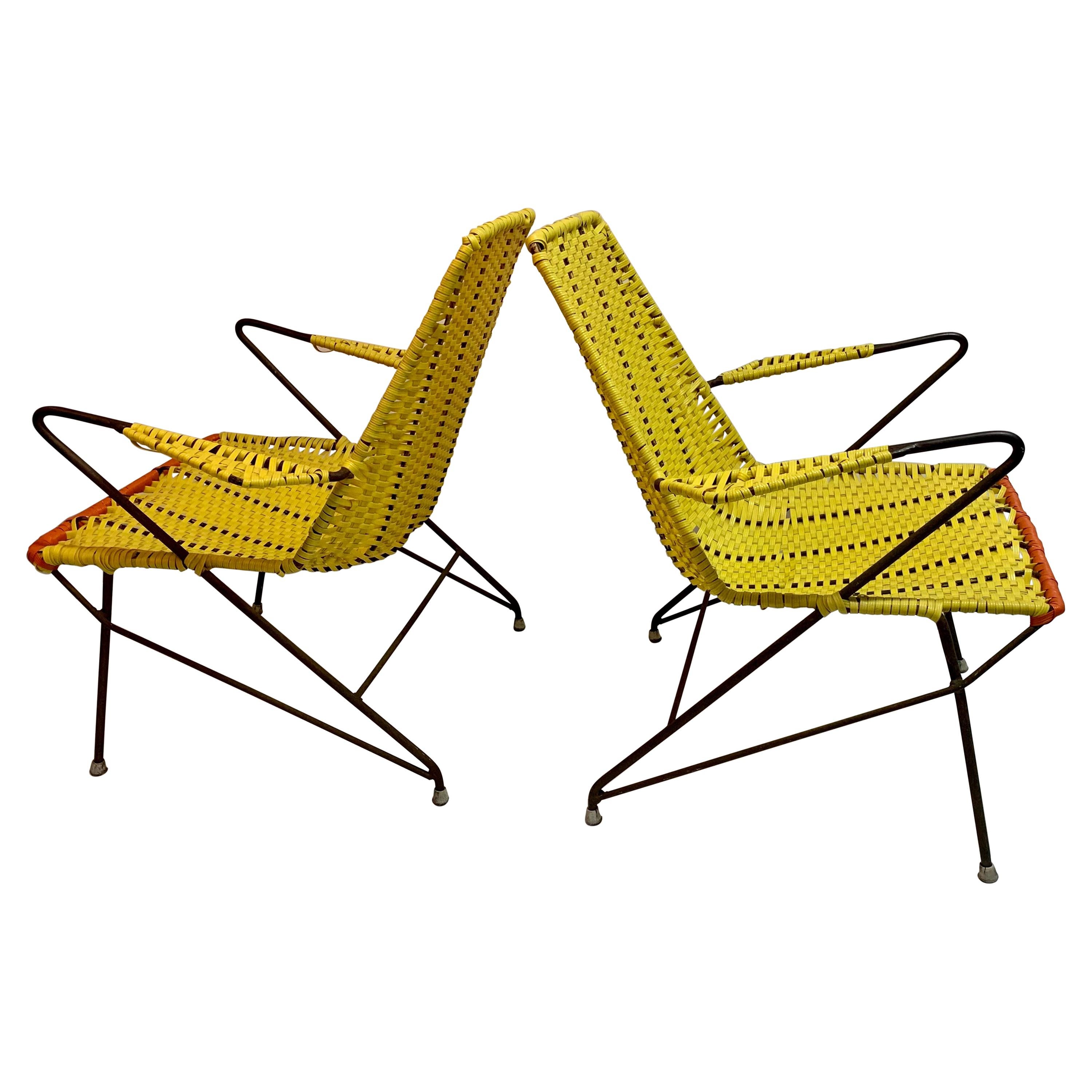 Pair of Outdoor Mexican Iron and PVC Loung Chairs