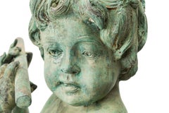 Pair of Outdoor Neo-Classical Natural Patina Iron Flute and Tambourine-Playing