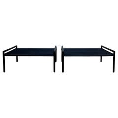 Pair Of Outdoor Ottomans In Stainless, Black Powder Coat, Black Cord / In Stock