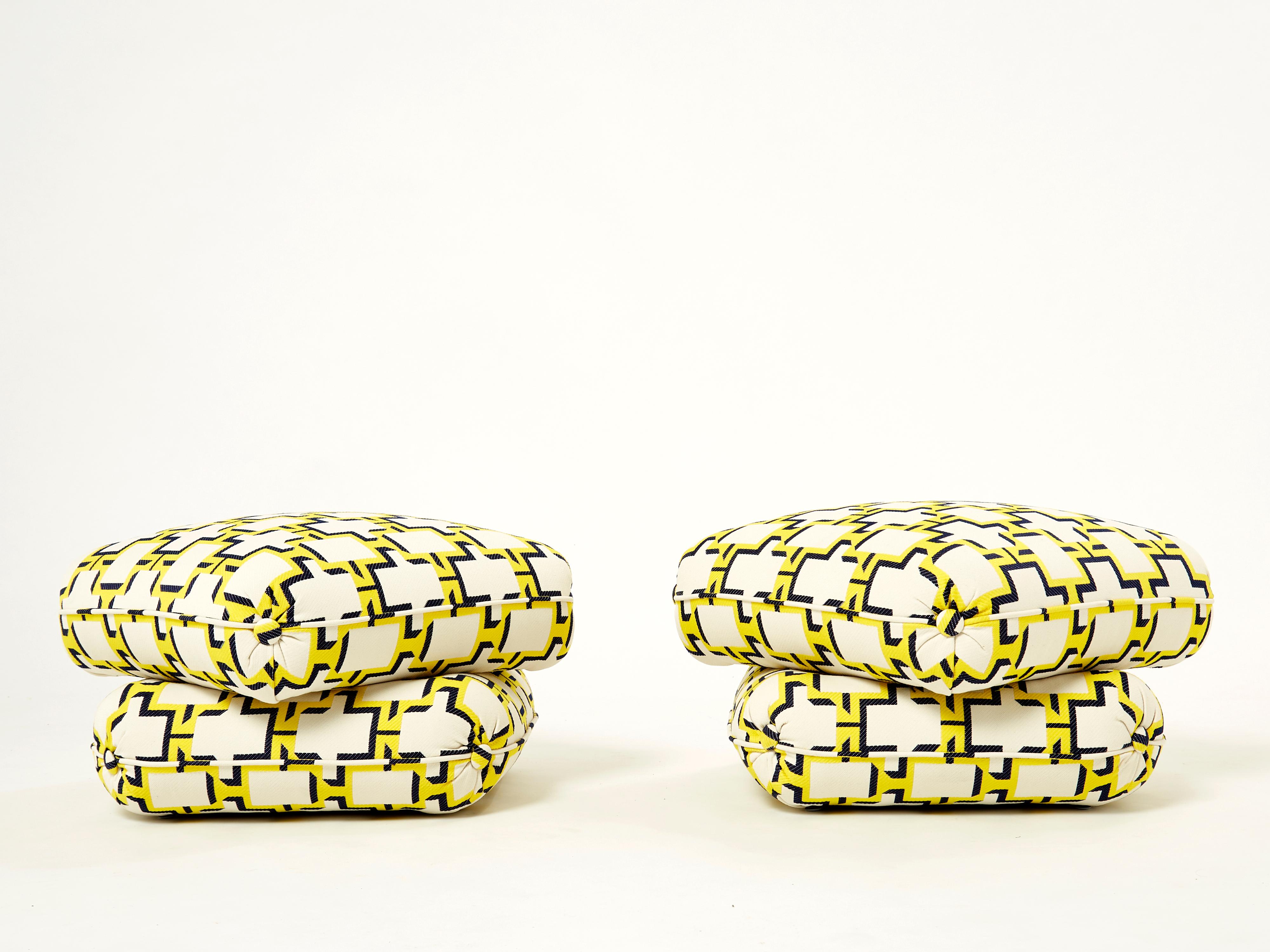 Late 20th Century Pair of Outdoor Ottomans Poufs by J. Charpentier for Maison Jansen 1970s