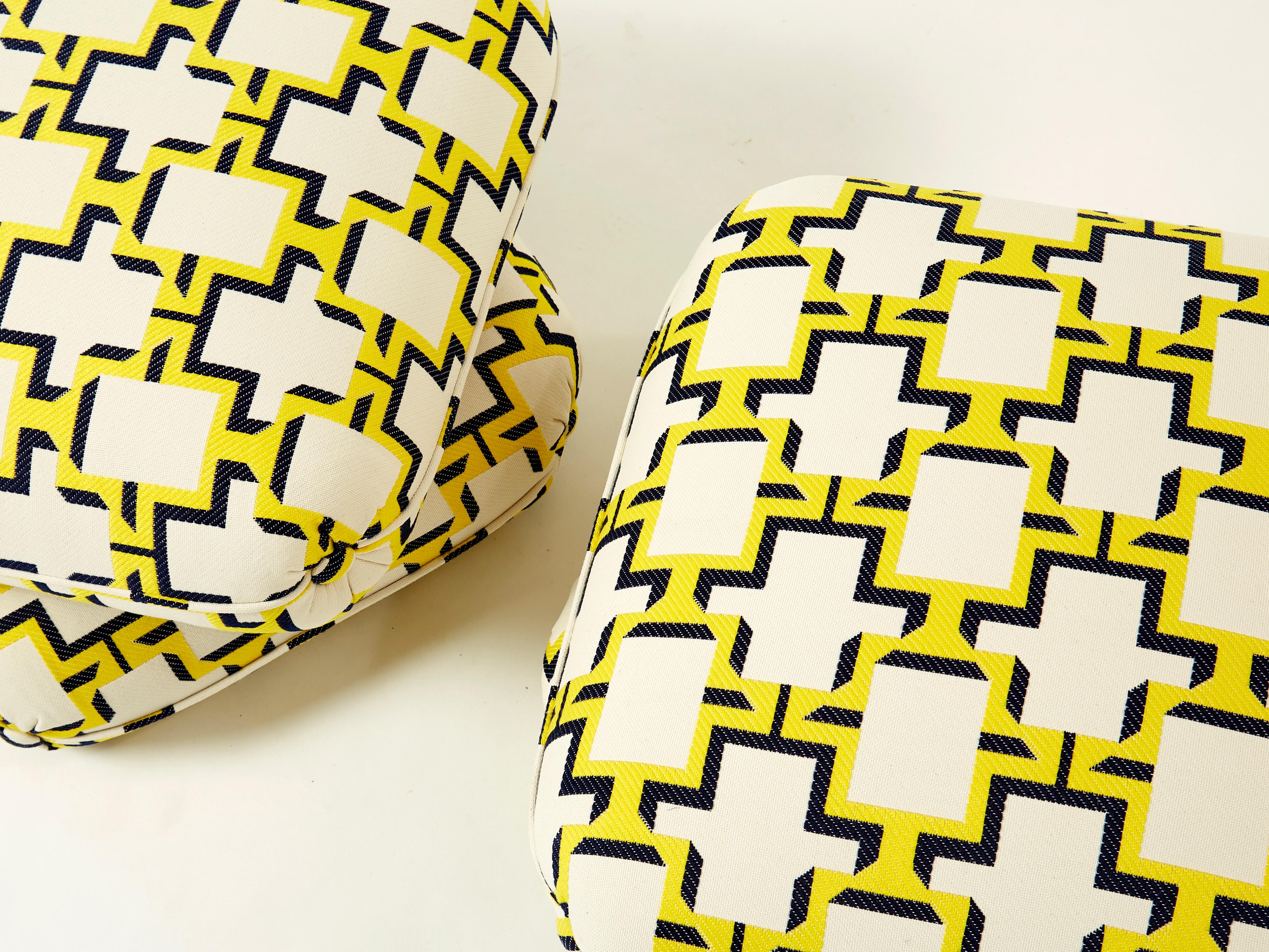 Fabric Pair of Outdoor Ottomans Poufs by J. Charpentier for Maison Jansen 1970s