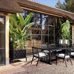 Pair of Outdoor Planters, Black Painted Metal, Modern Design.