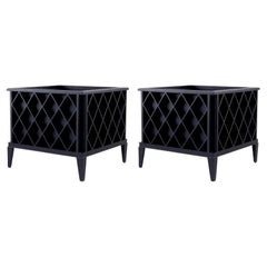 Pair of Outdoor Planters, Black Painted Metal, Modern Design.