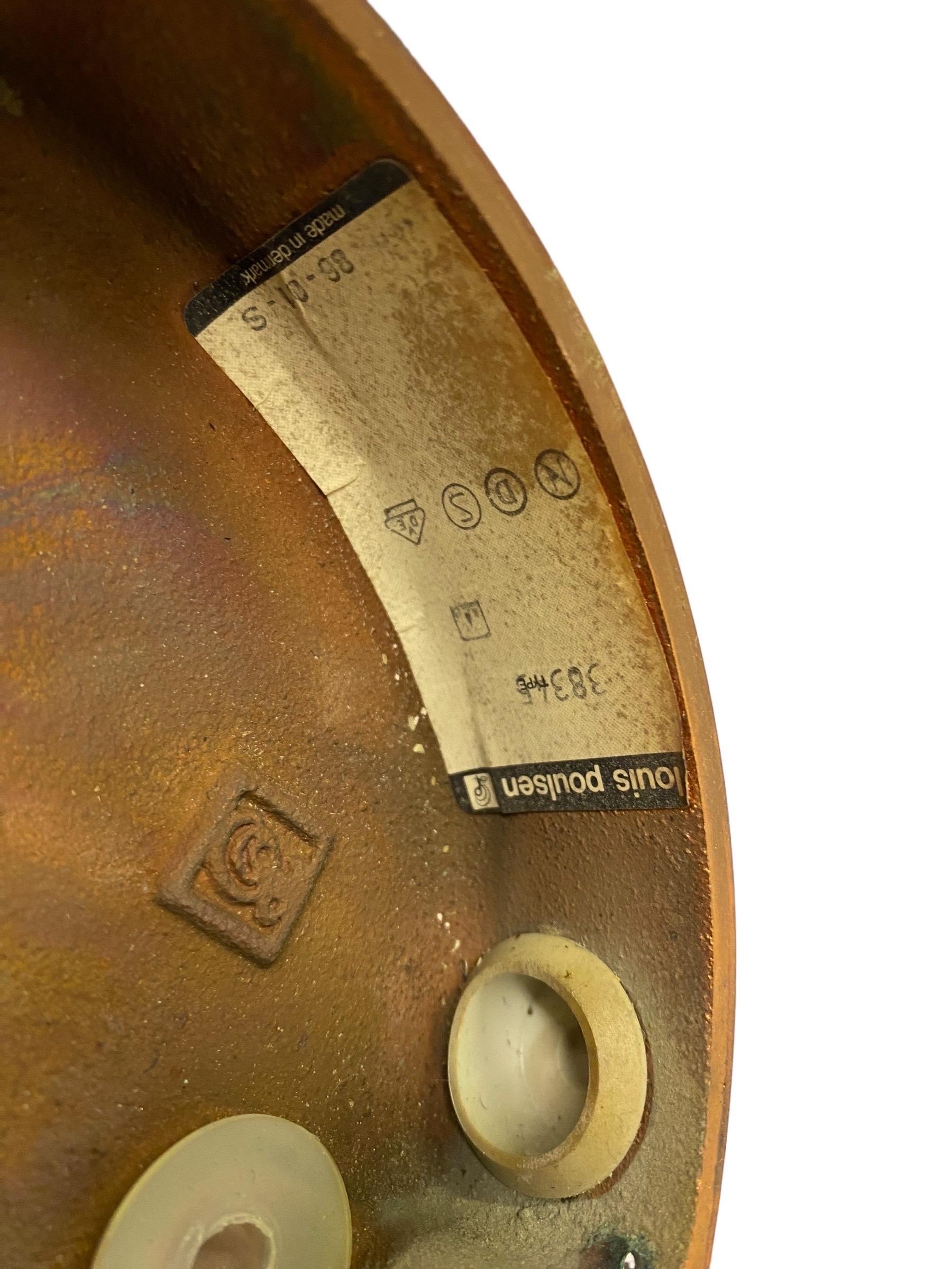 Pair of Outdoor Poul Henningsen Copper Wall Lamps, Louis Poulsen, Amazing Patina For Sale 7