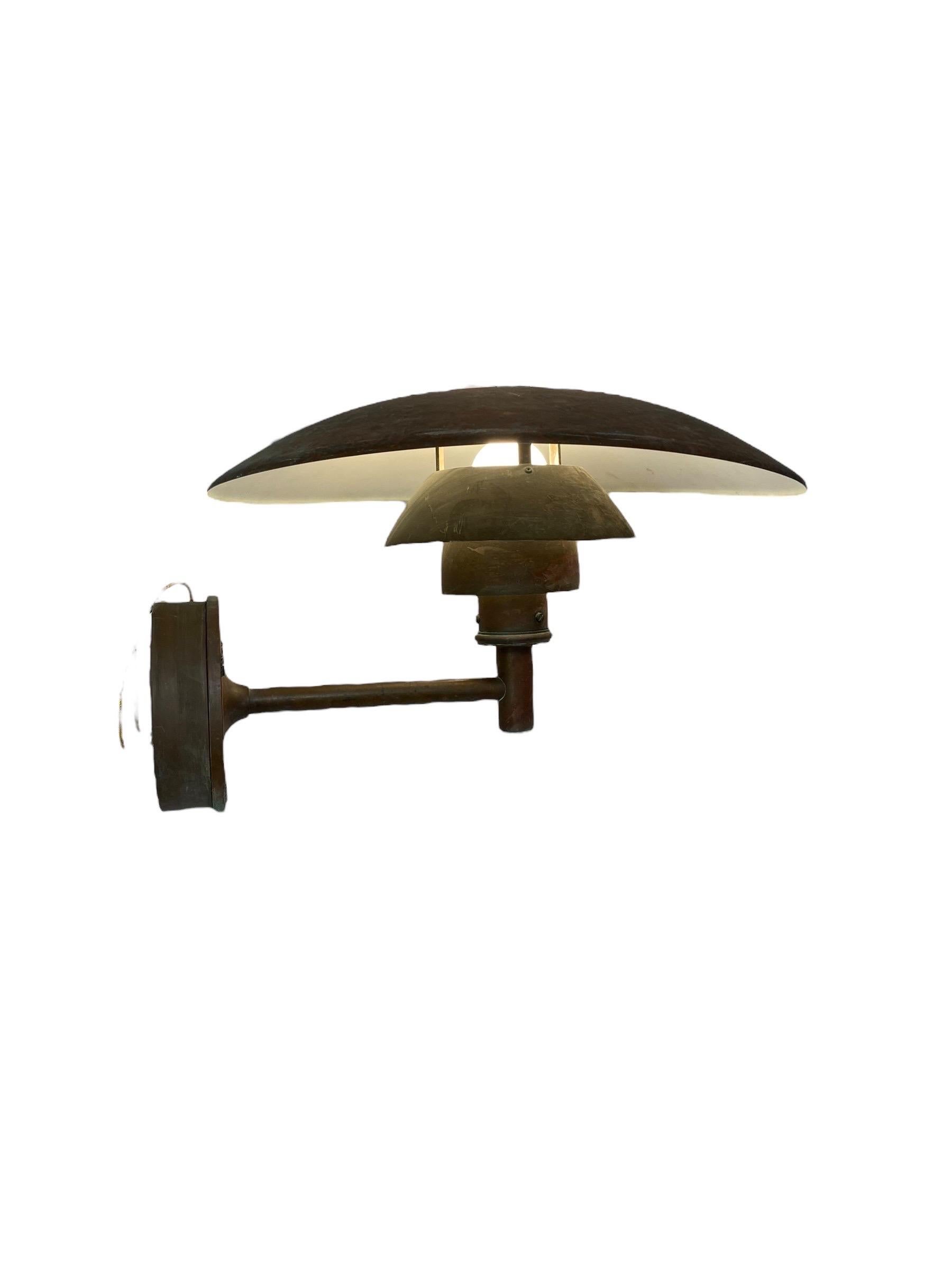 Scandinavian Modern Pair of Outdoor Poul Henningsen Copper Wall Lamps, Louis Poulsen, Amazing Patina For Sale