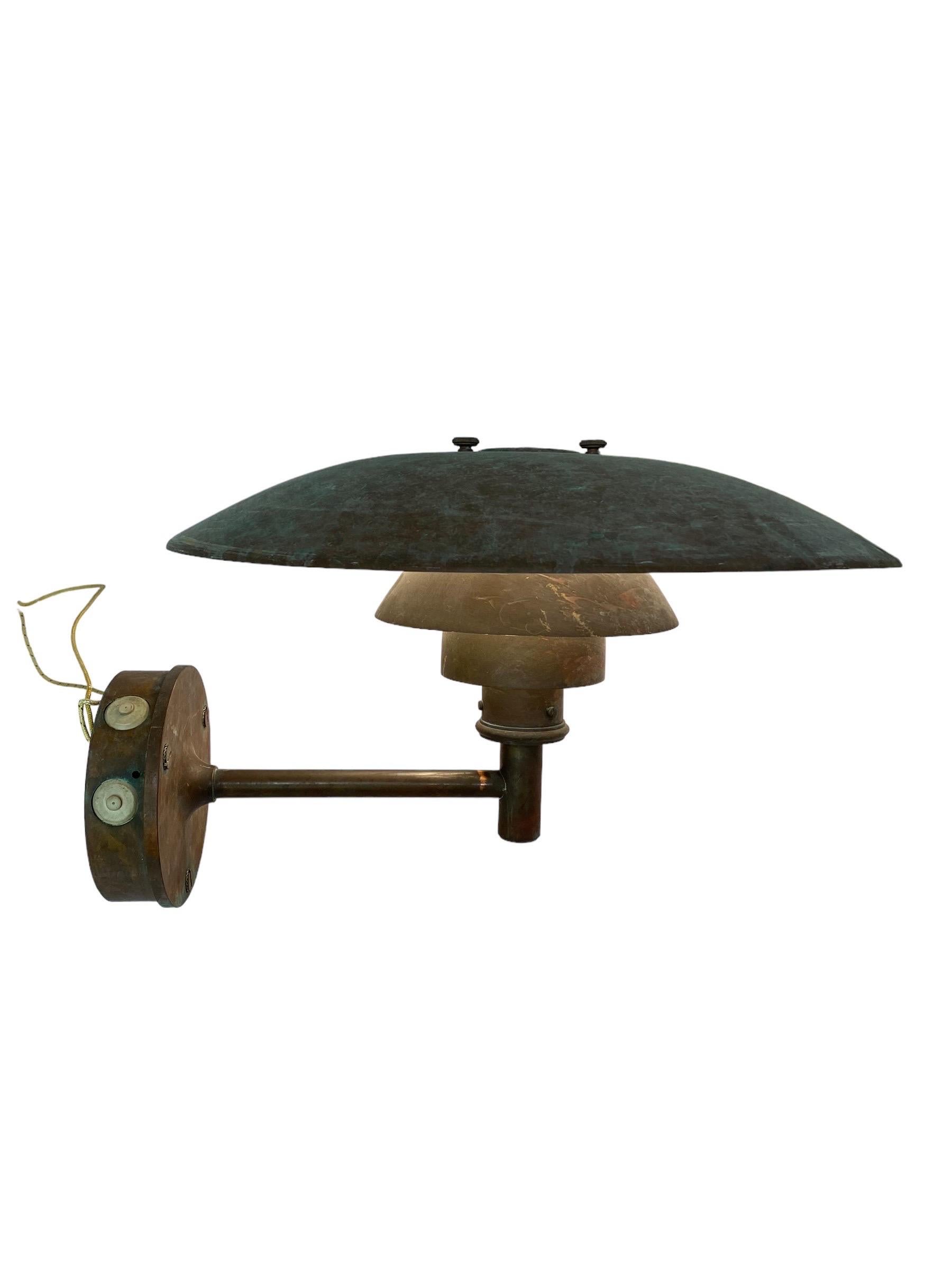 Late 20th Century Pair of Outdoor Poul Henningsen Copper Wall Lamps, Louis Poulsen, Amazing Patina For Sale