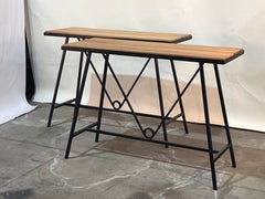 Pair of Outdoor 'Trapèze' Teak Consoles by Design Frères