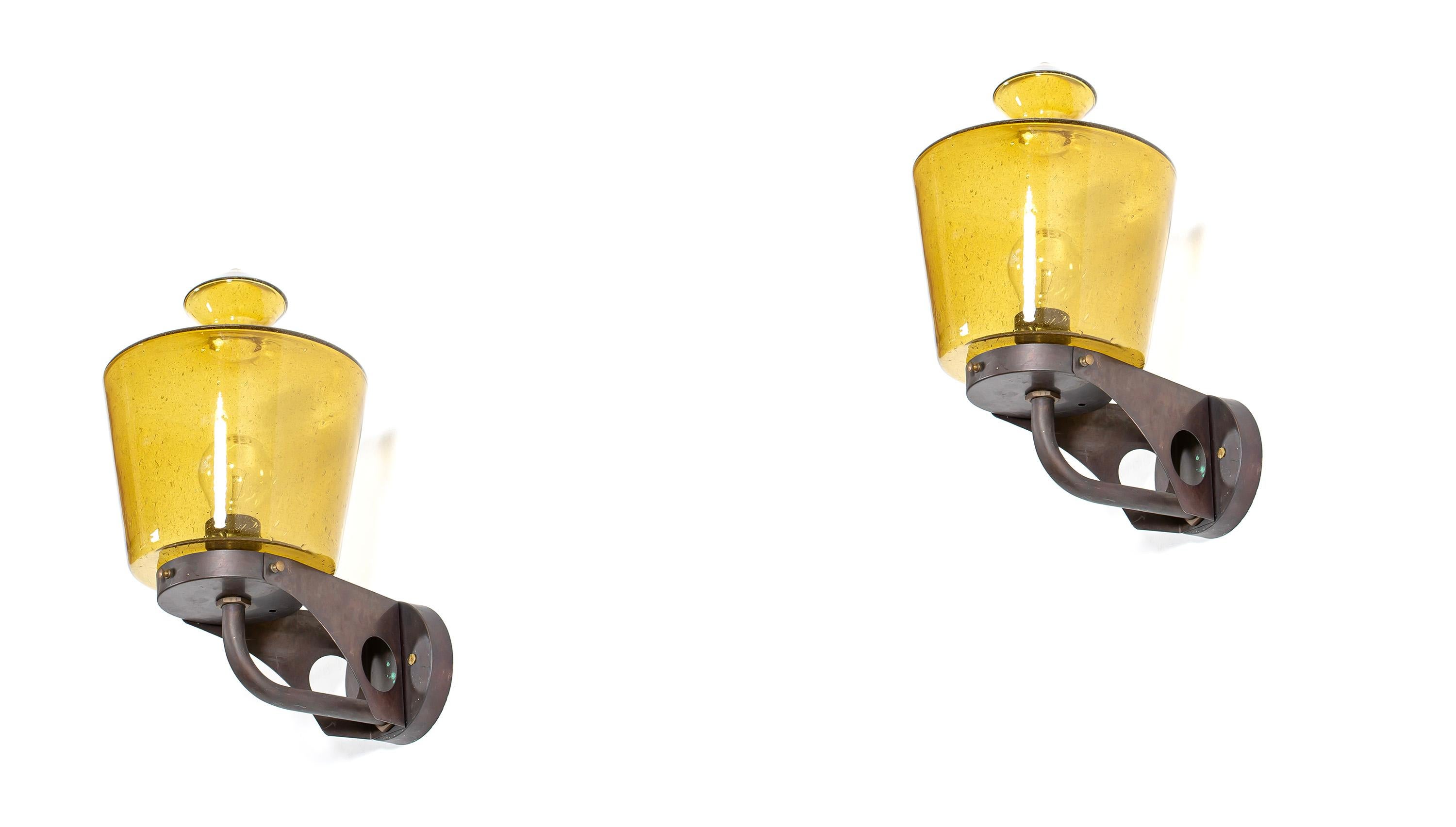 Mid-Century Modern Pair of Outdoor Wall Lights in Copper, Norway, 1960s For Sale