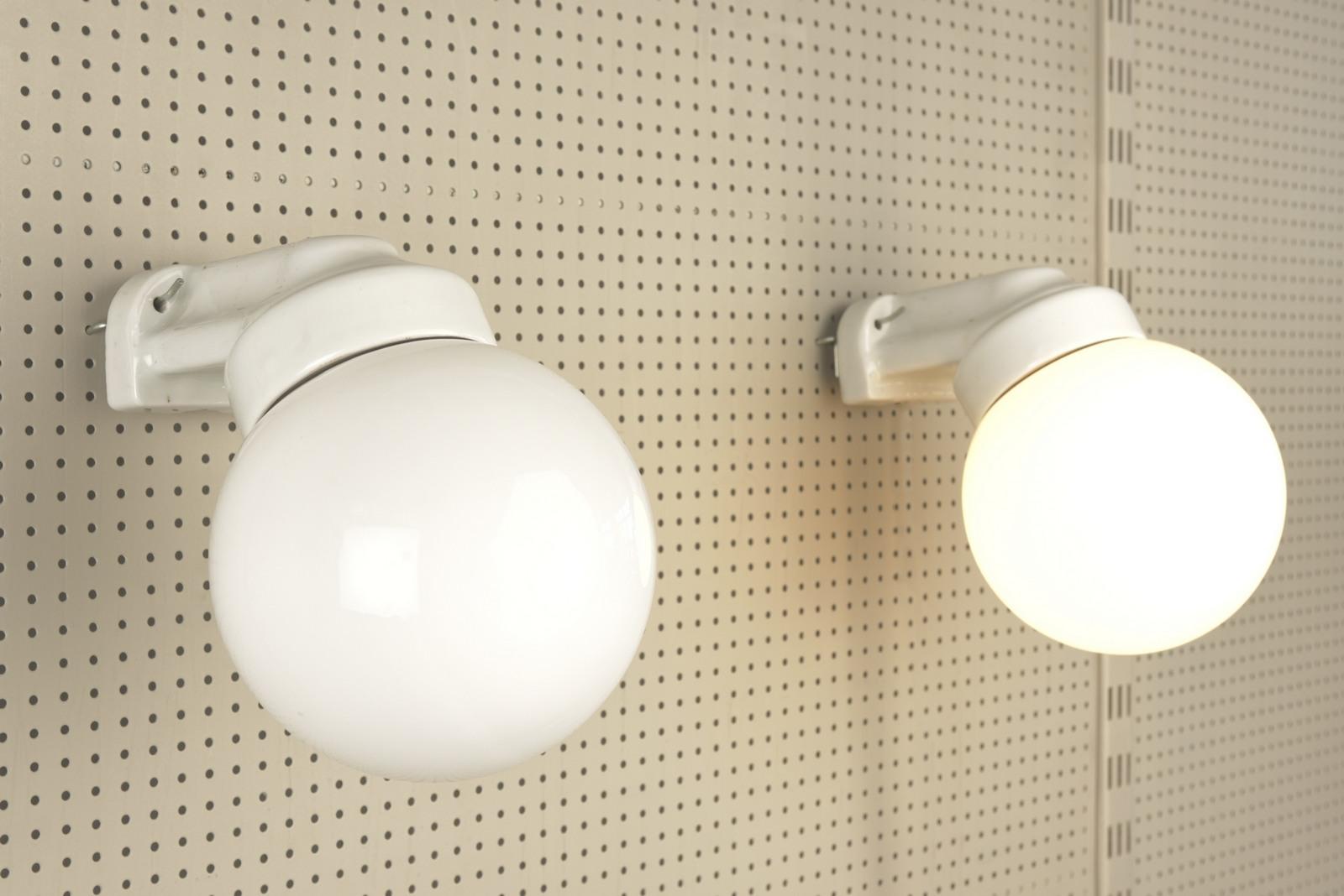 Mid-20th Century Pair of Outdoor Wall Lights in Porcelain and Milk Glass, Germany - 1935 For Sale