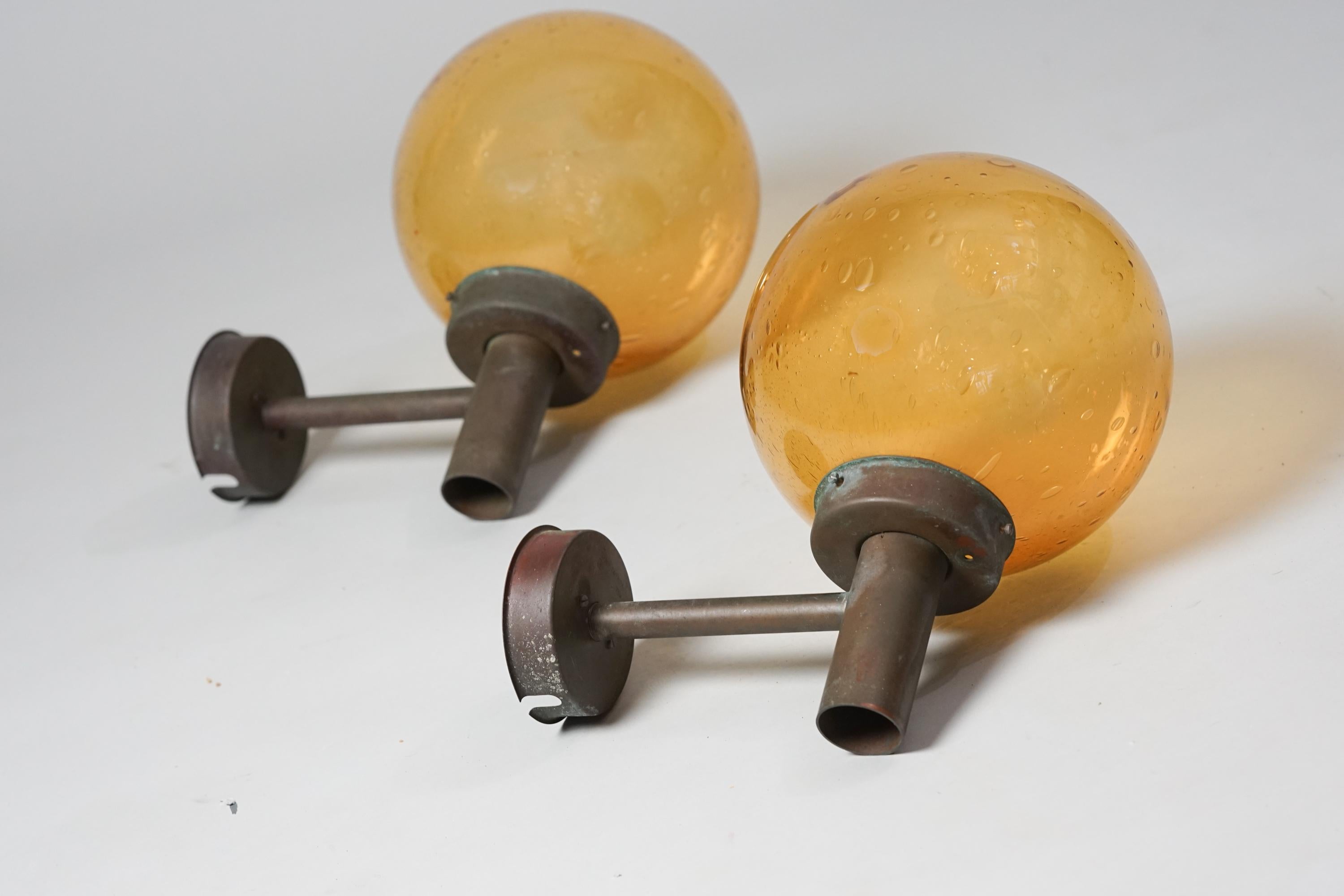 Copper Pair of Outdoor Wall Lights, Lisa Johansson-Pape, Orno Oy, 1950s For Sale