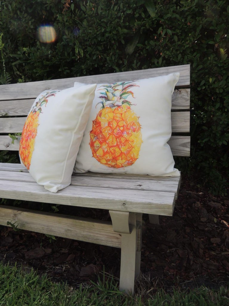 Pair Of Outdoors Indoors Yellow And Green Pineapple Decorative