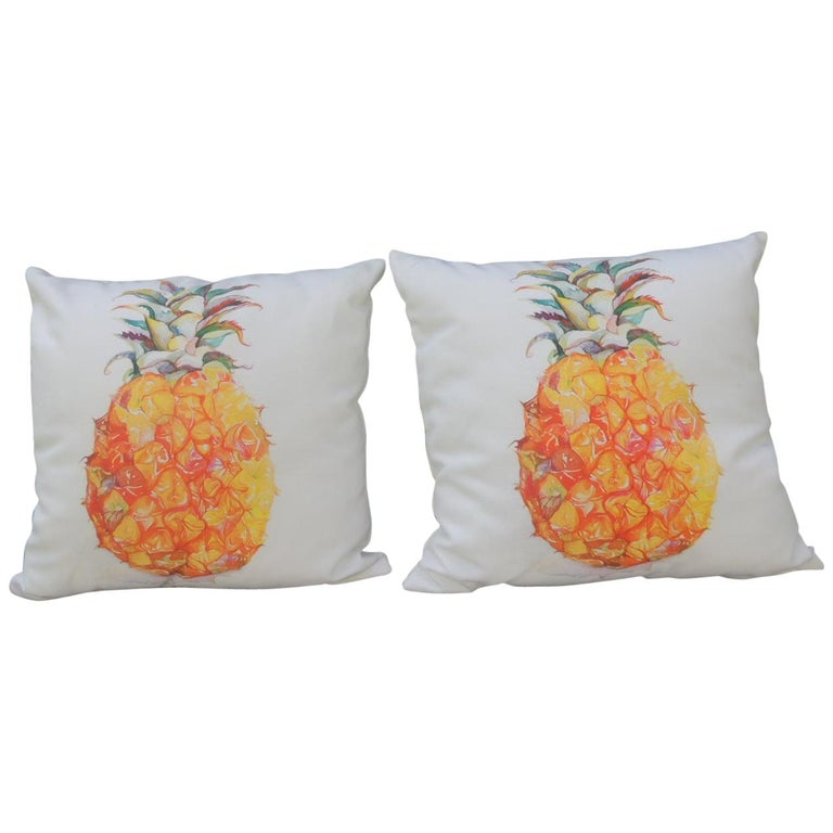 Pair Of Outdoors Indoors Yellow And Green Pineapple Decorative