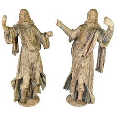 Pair of Outstanding 17th Century Italian Polychromed Musician Statues