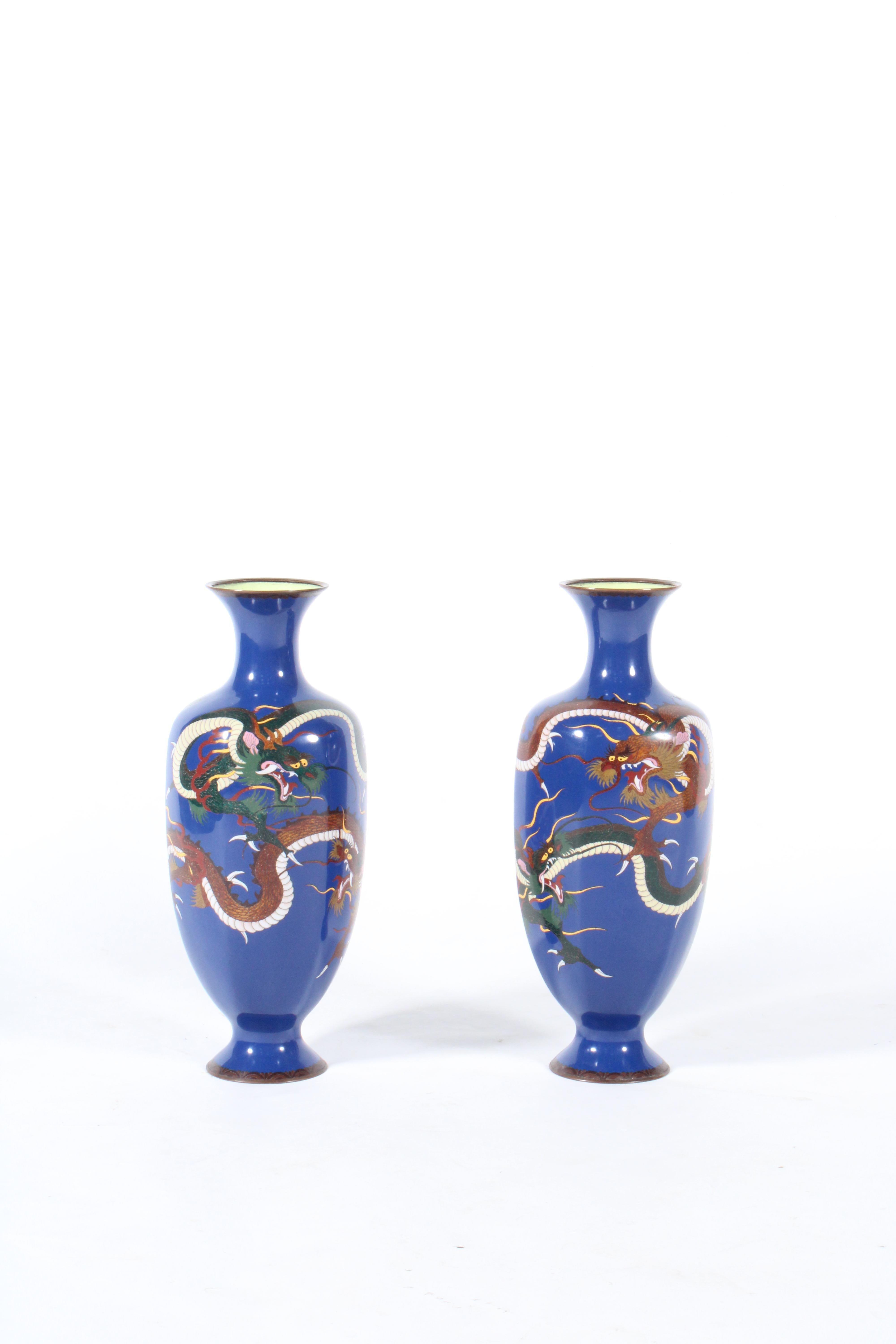 Cloissoné Pair of outstanding decorative mid century Japenese vases *Free Global Delivery