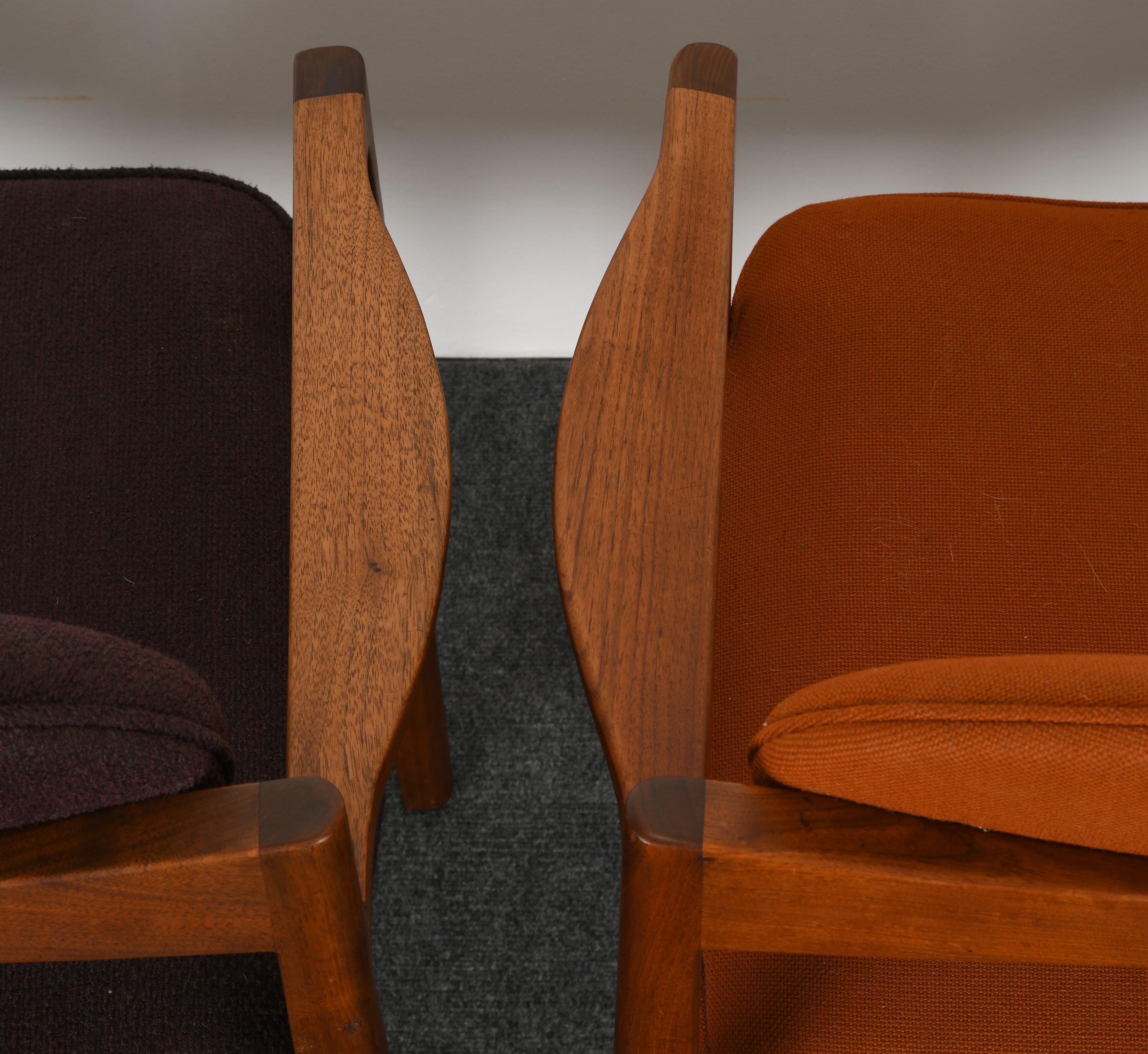 Upholstery Pair of Oval Back Armchairs by Jens Risom, 1960s