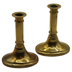 Pair of Square Base Brass Candlesticks with Slide Ejectors at 1stDibs