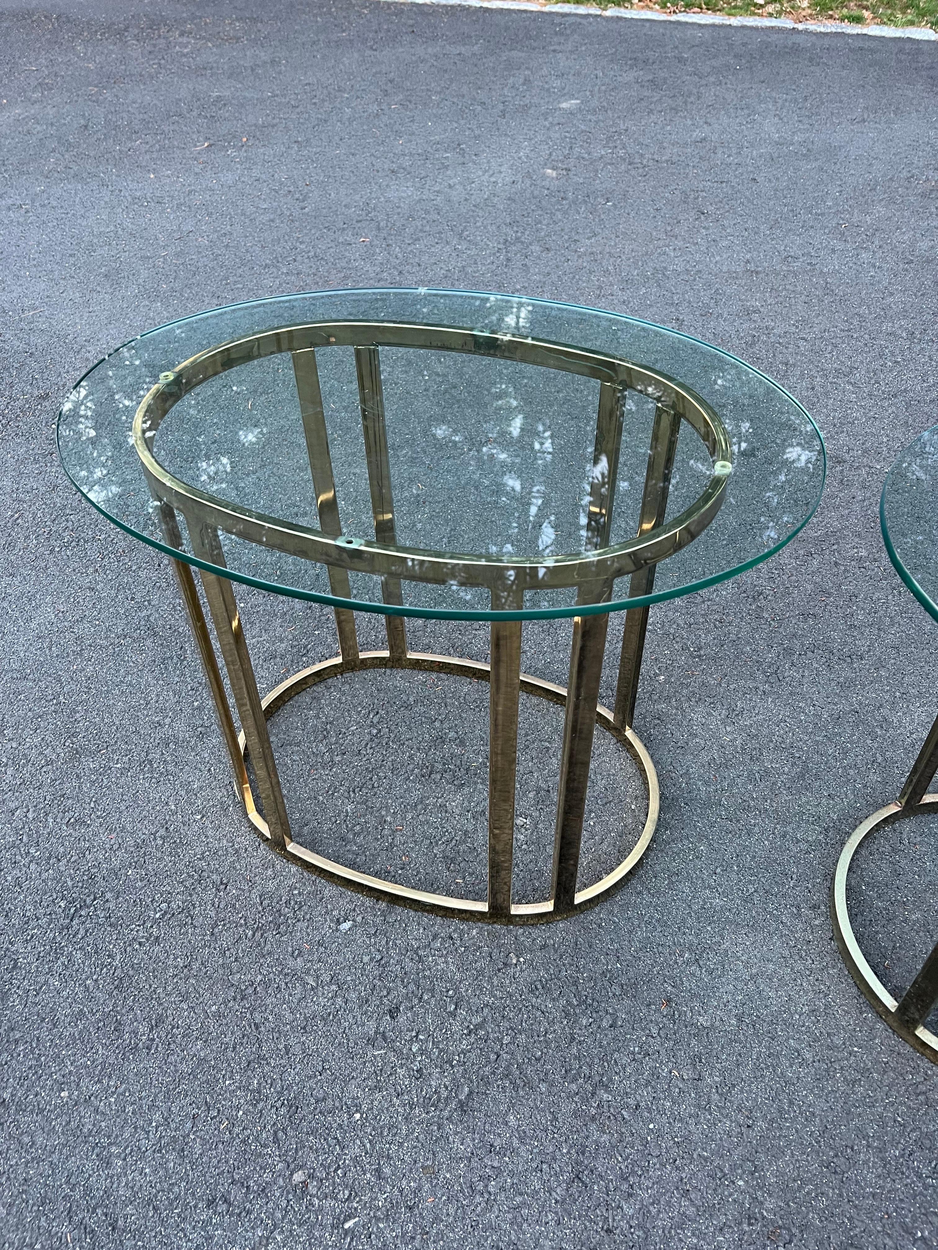 Pair of Oval Brass and Glass End Tables For Sale 5