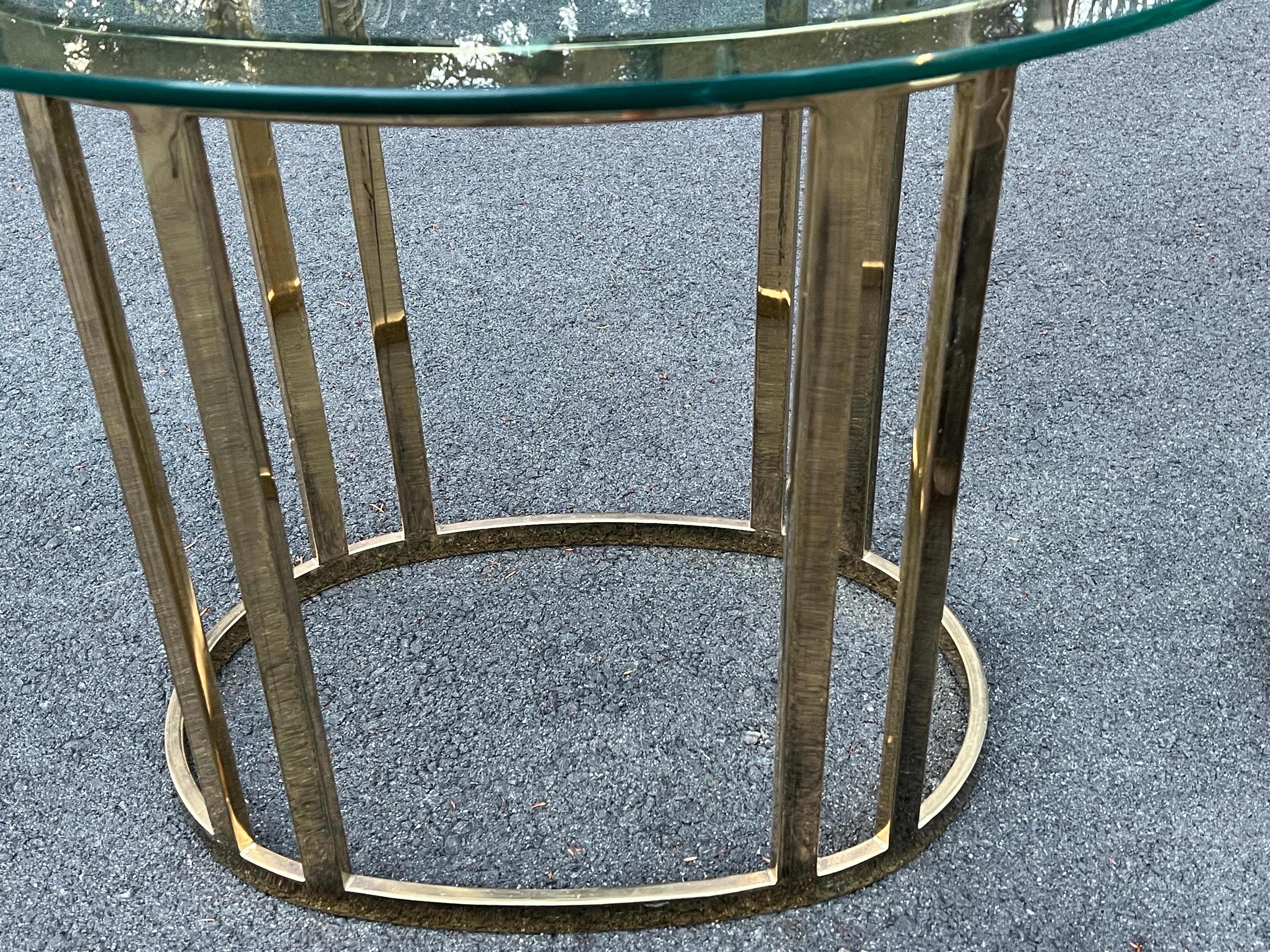 Pair of Oval Brass and Glass End Tables For Sale 7