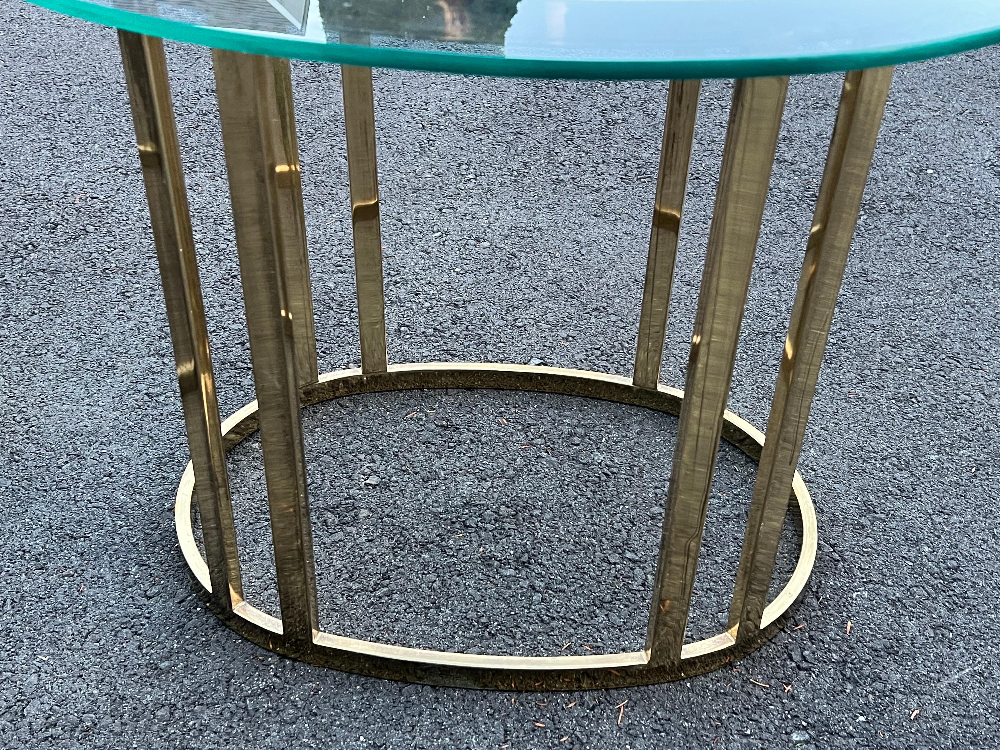 Pair of Oval Brass and Glass End Tables For Sale 8