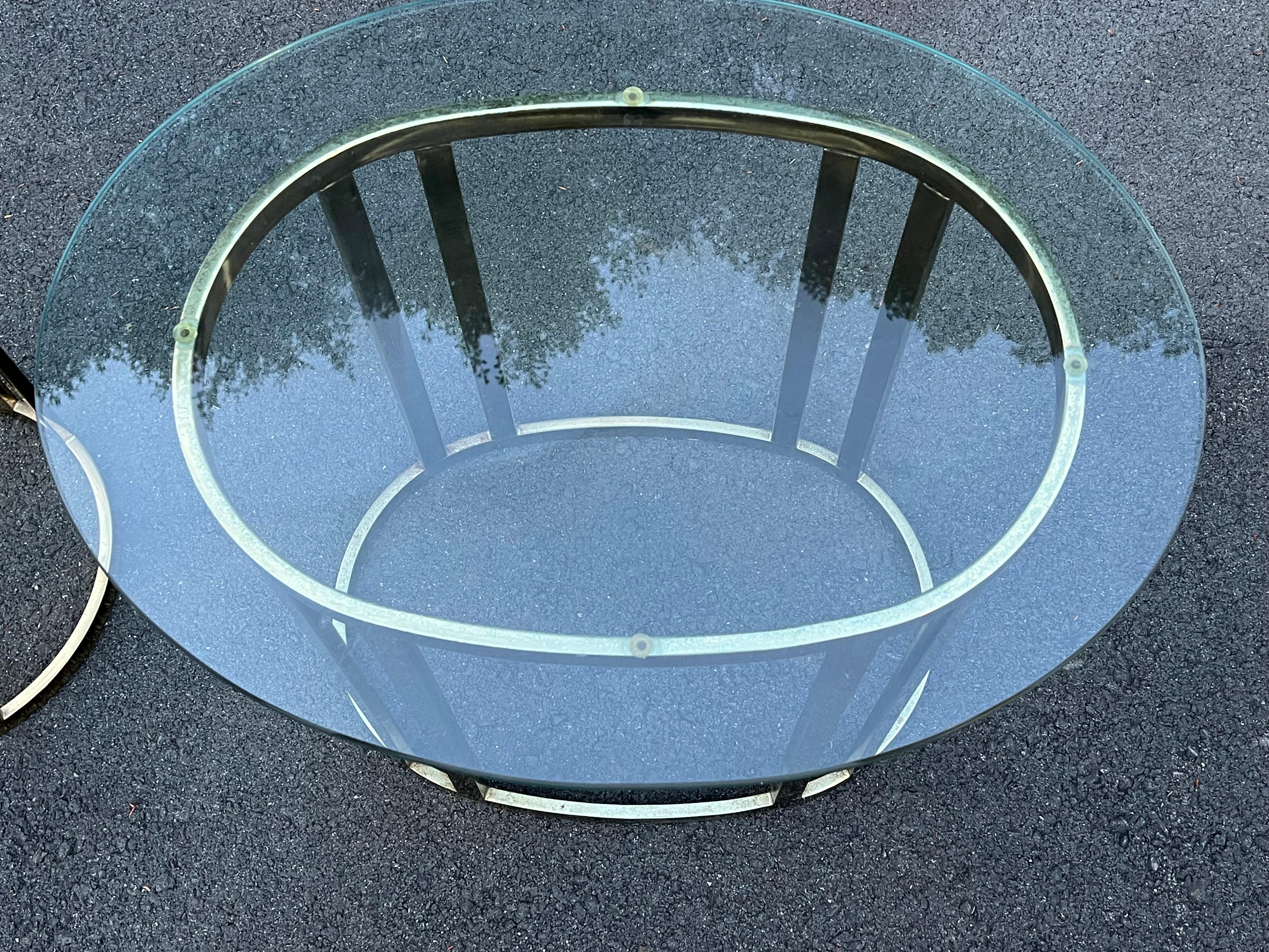 Pair of Oval Brass and Glass End Tables For Sale 9