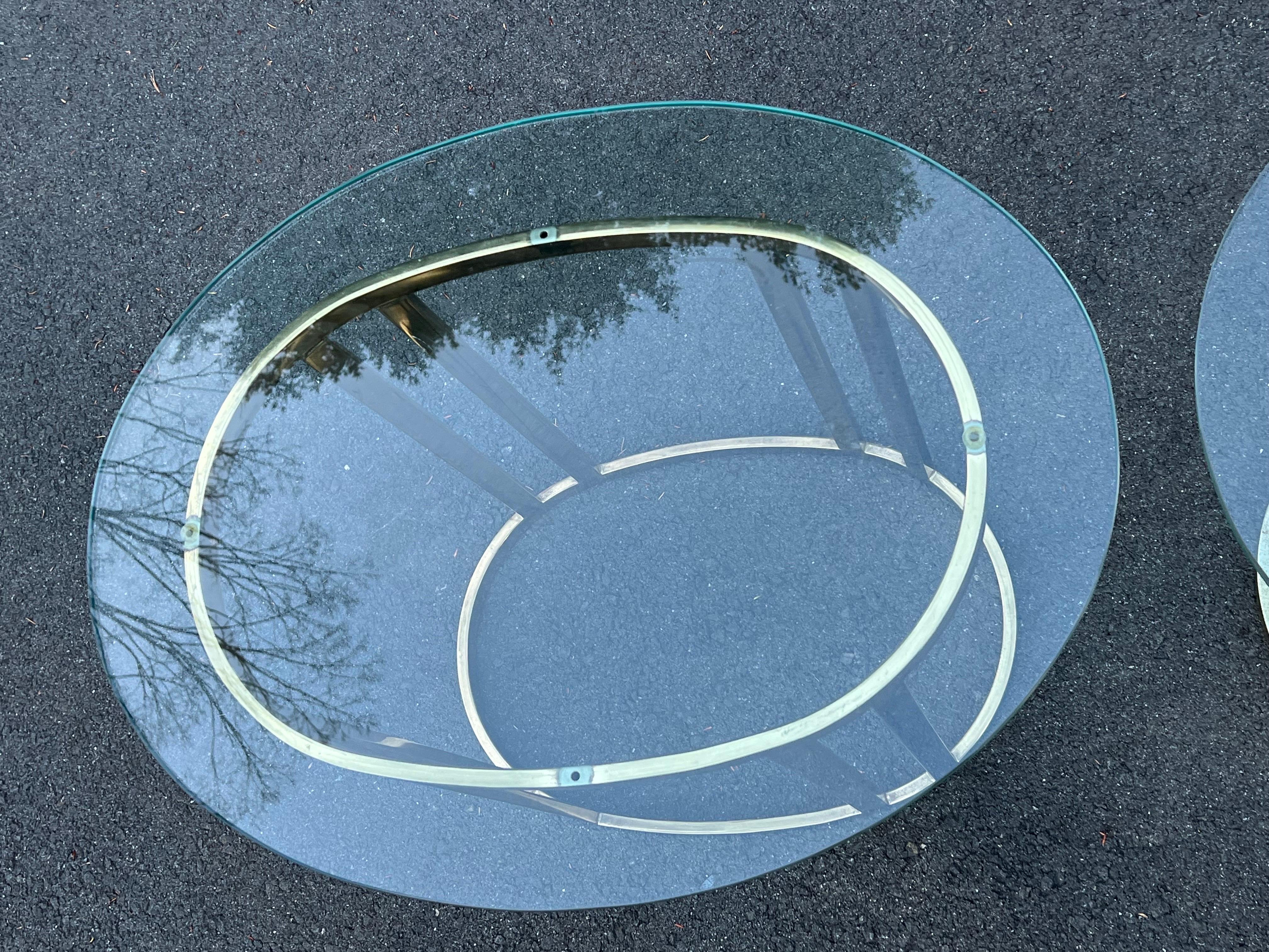 Pair of Oval Brass and Glass End Tables For Sale 10