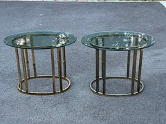 Pair of Oval Brass and Glass End Tables