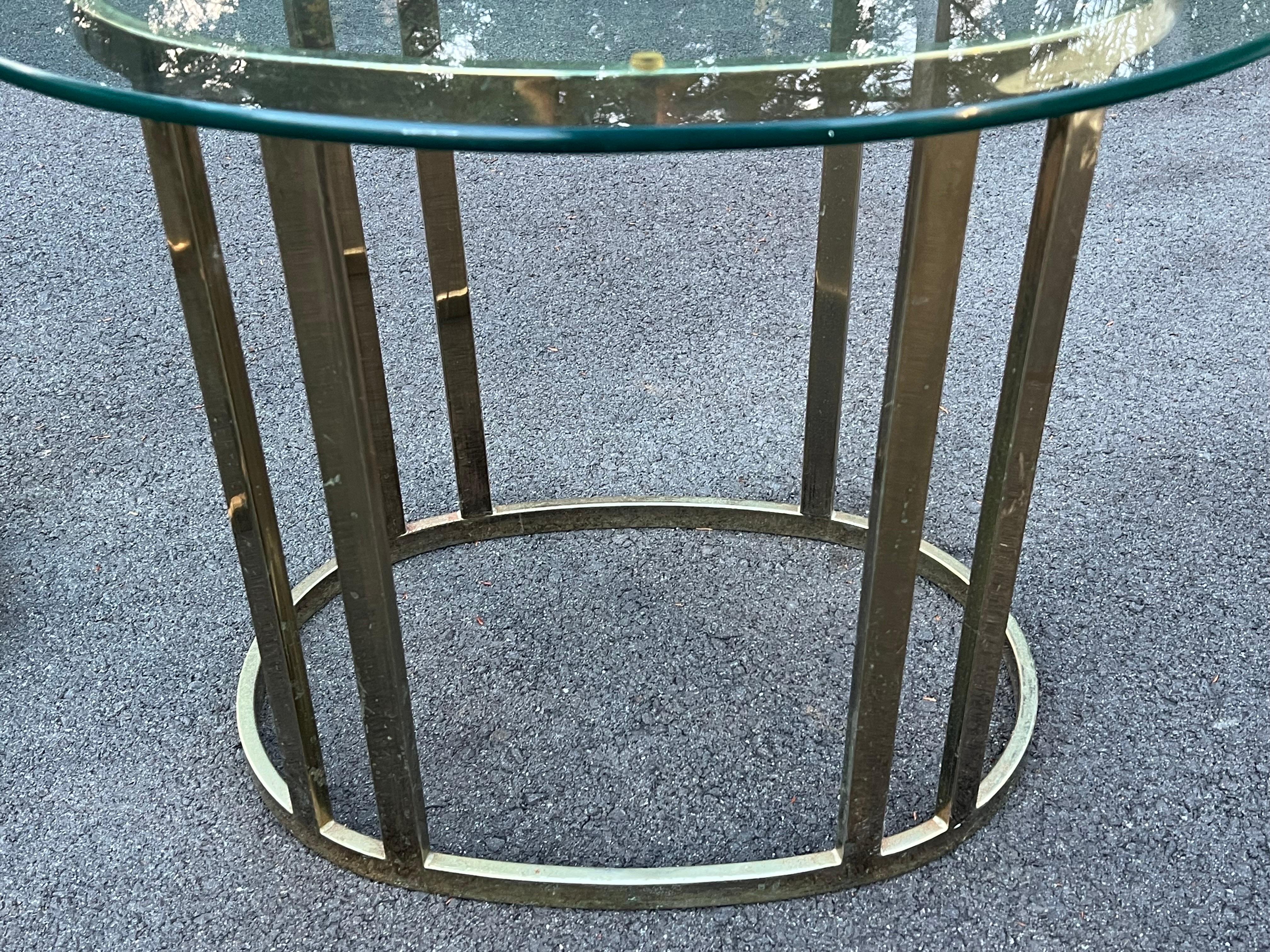 Pair of Oval Brass and Glass End Tables For Sale 2